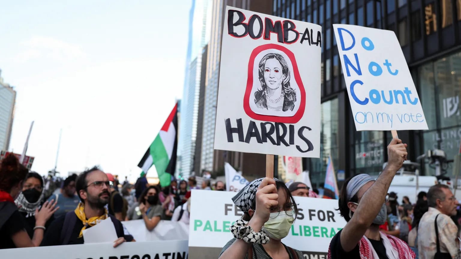 Protesters from Gaza arrive in Chicago for the Democratic convention