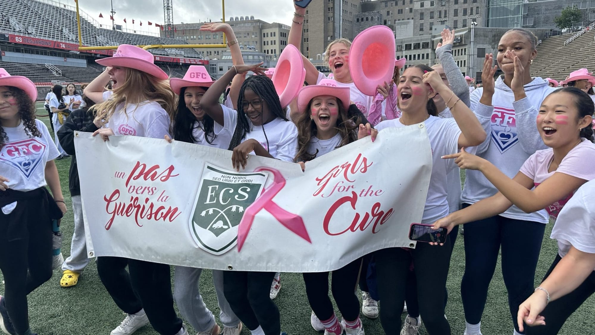 Students from Montreal take part in a cancer fundraising walk organized by St. Mary's Girls for the Cure