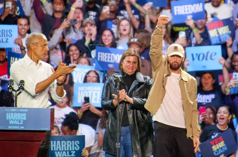 Obama raps Eminem’s ‘Lose Yourself’ as both rally for Kamala Harris in Detroit