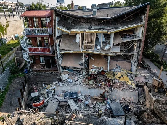 Exterior wall of St-Henri triplex collapses, leaving gaping hole in side post image